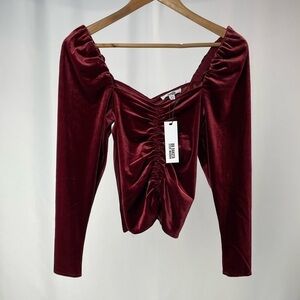 NWT BB Dakota by‎ Steve Madden Velvet Ruched Top In Wine Size Extra Small